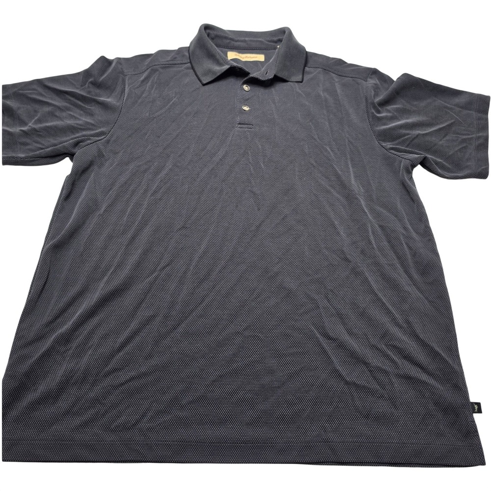 Tommy Bahama Mens Large Gray Modal Blend Textured Short Sleeve Polo Shirt